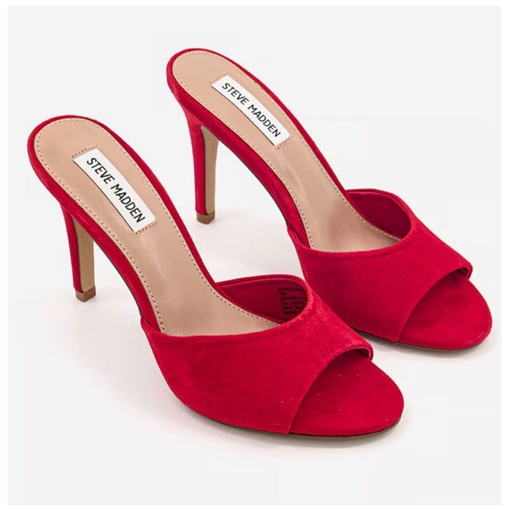 STEVE MADDEN Erin Red Suede Open Toe High Heel Mules - Size 7.5